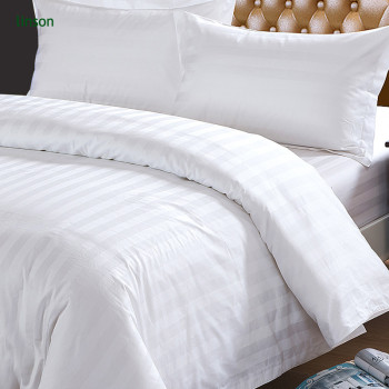 40S White Cotton Sateen Bedding Sets/3cm Satin Stripe Hotel Bedding Sets/300T 100% Cotton Hotel Bed Sheet Sets