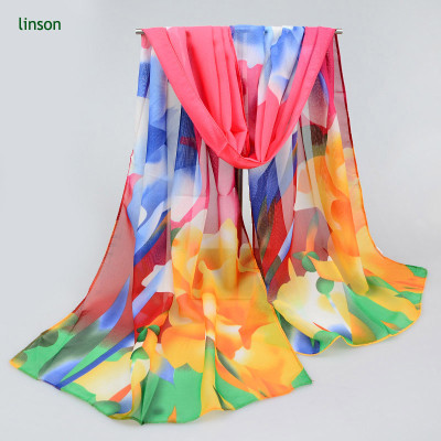 Wholesale Screen Printed Polyester Chiffon Scarf With Bright Color Cheap Price