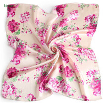 Pink flower printing square scarf for young girl