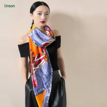 2017 news chinese manufacturer high-end customed printed oriange female 120*120 satin silk scarf