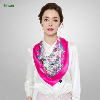 2017 spring factory high-end customized digital printing fuschia women square satin pure silk scarves