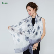 OEM 2017 summer custom logo white digital printing women pure silk scarf