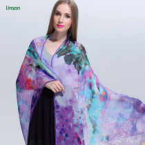 Chinese printing big size long chiffon silk scarf for dubai or leo