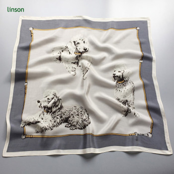 Digital printing small square customized satin white dogs silk scarf
