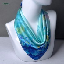 2018 new style silk square scarf plant printing 100% satin silk scarf