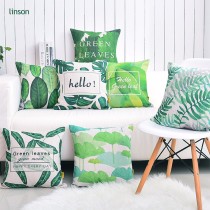 Custom design green leaf pattern plain linen sofa cushion cover
