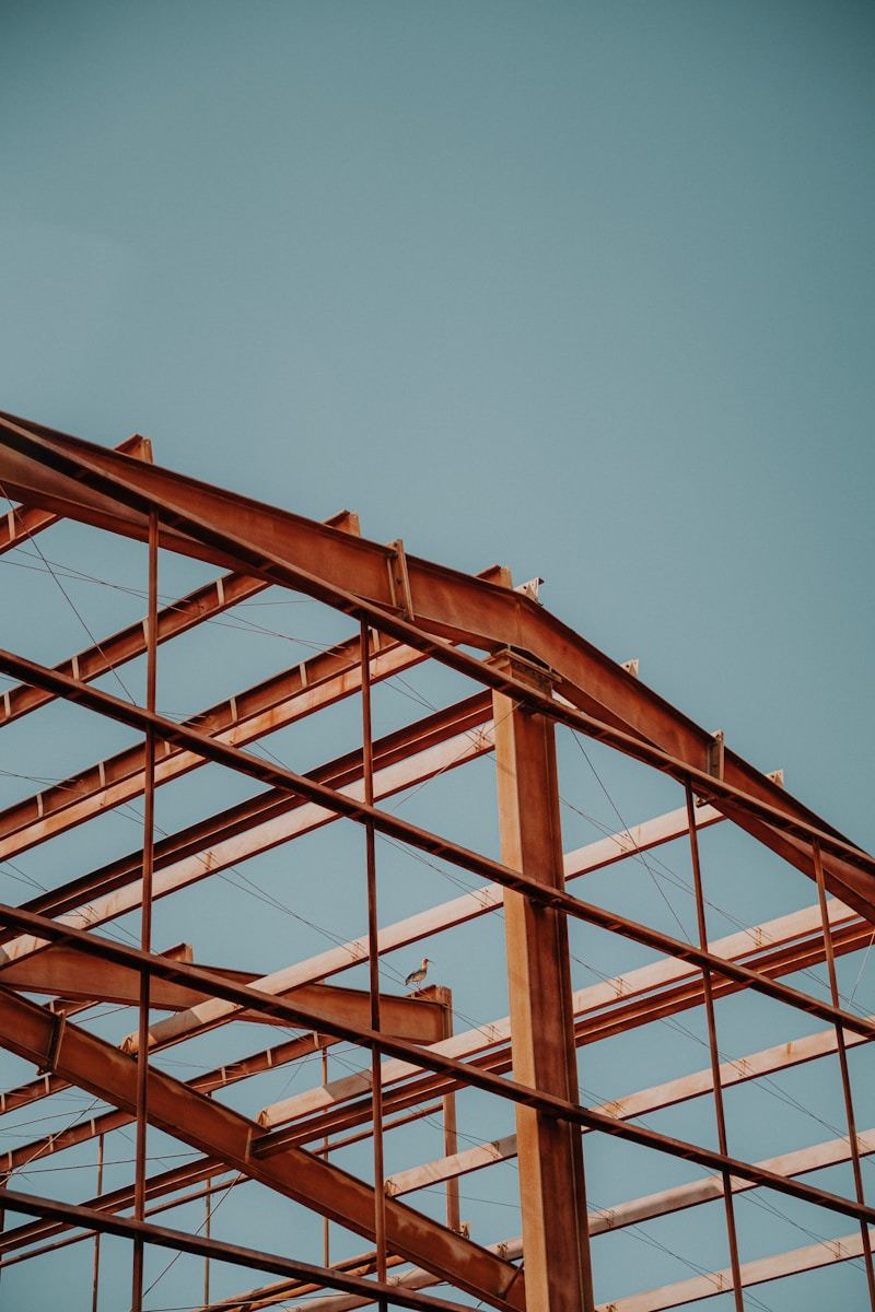 Steel frame structure under construction