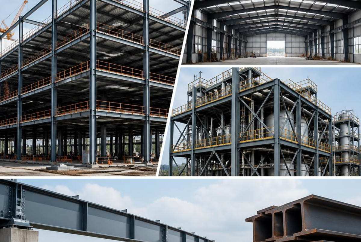 Conceptual structural applications for H beam grade selection including buildings warehouses and industrial frames
