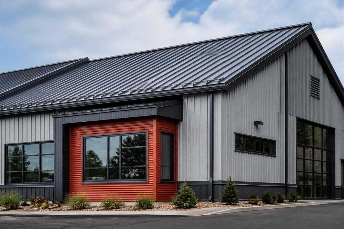 Generic industrial building with coordinated PPGI roof, wall panels and trim colors