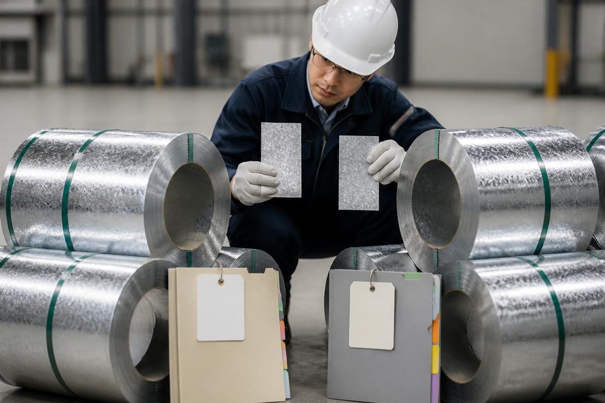 Generic comparison of galvanized steel coils, samples and standard documentation