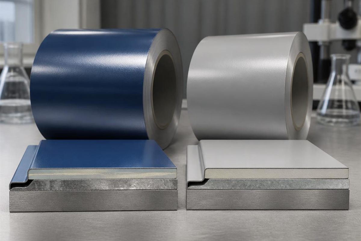 Conceptual comparison of PPGI and PPGL coating systems using generic prepainted steel samples