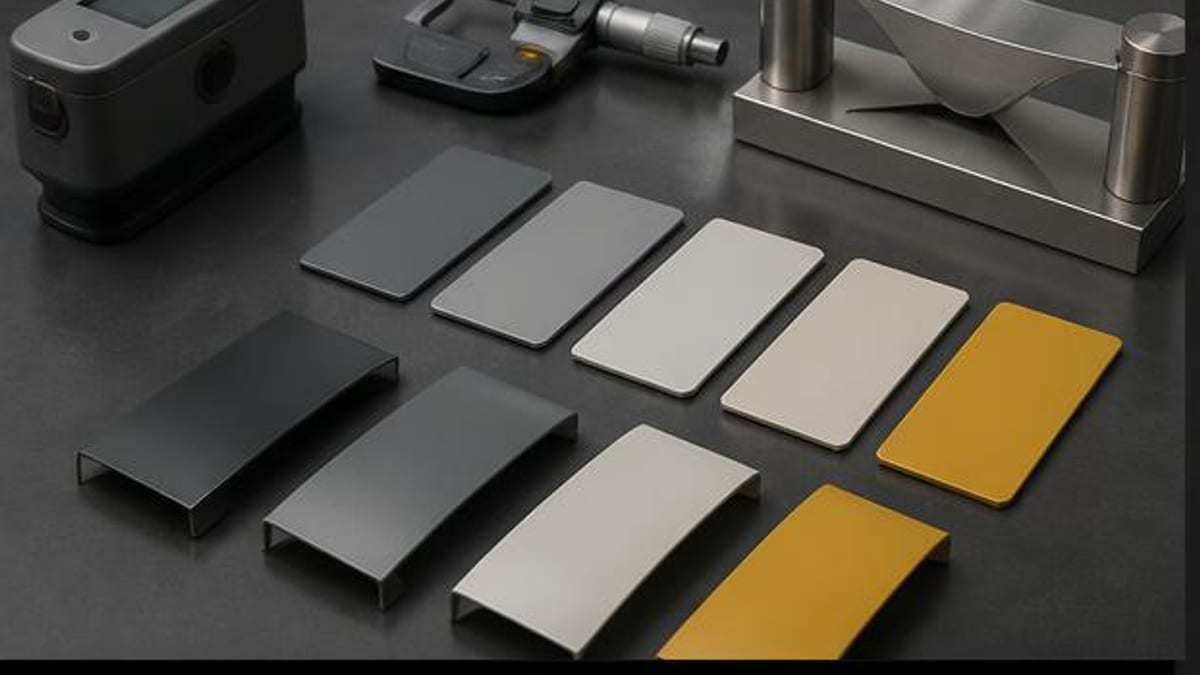 Generic laboratory inspection of prepainted steel color gloss thickness and bend samples