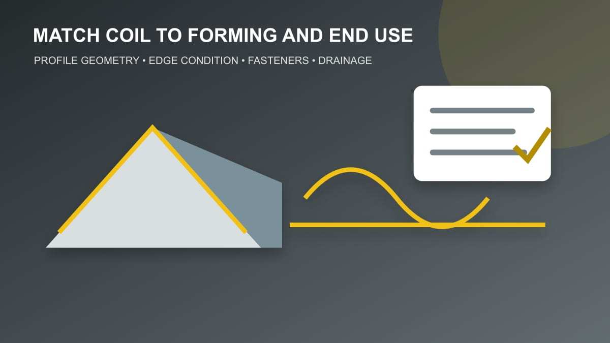 Original technical illustration linking galvanized coil to roofing profile forming and inspection