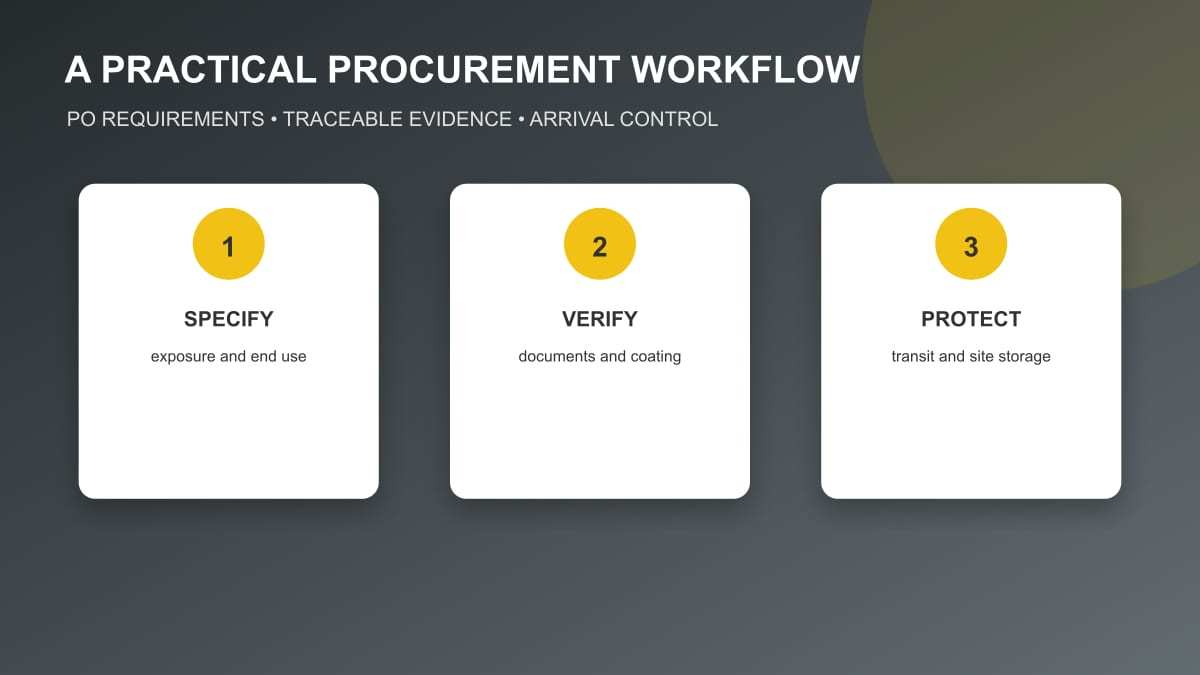 Original workflow illustration for specifying, verifying and protecting galvanized construction coil