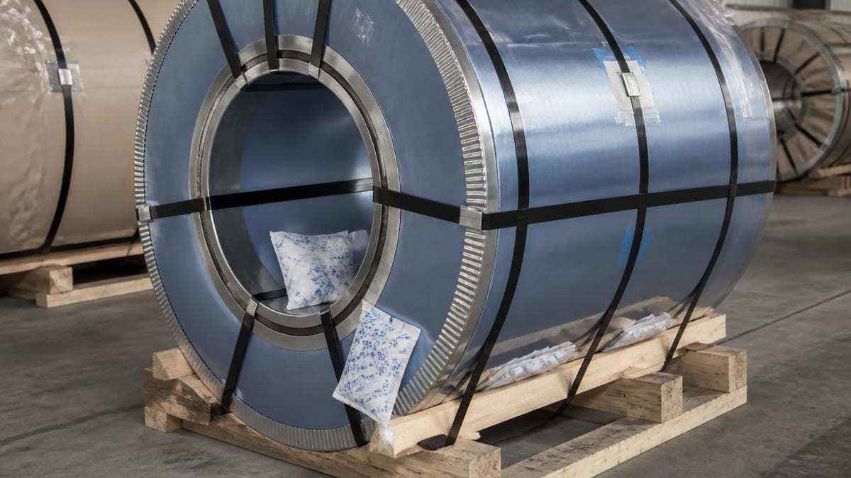 Waterproof wrapping edge protection and moisture control for galvanized coil sea freight