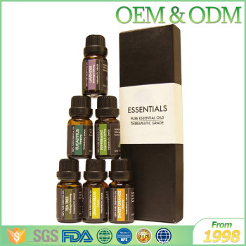 Free sample 100% pure 6pcs/set glass bottle essential oil set natural body massage oil