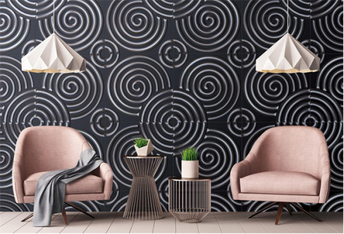 Circle design 3d Artificial leather hot design black 600x600mm wall panel