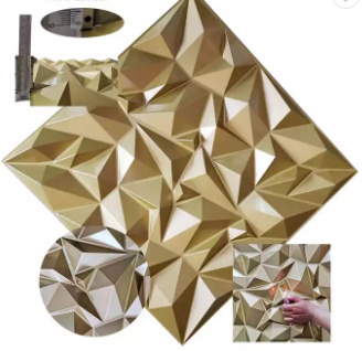 D101 Waterproof shine Gold Diamond Design PVC 3d Wall Panel For Interior