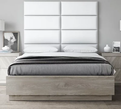 White color 3D Anti-Collision Wall Padding for KidsLeather Cladded Decor Wall Bed Headboard for  Living Room, Bedroom, ​playroom, Baby Protector Wall Panels