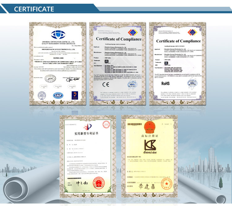 car charger cable manufacturers certificate