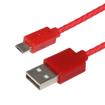 Micro USB Charger Charging Sync Data Cable - leather jacket - Red