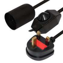 UK BS salt lamp holder cord set with inline switch and E27 socket