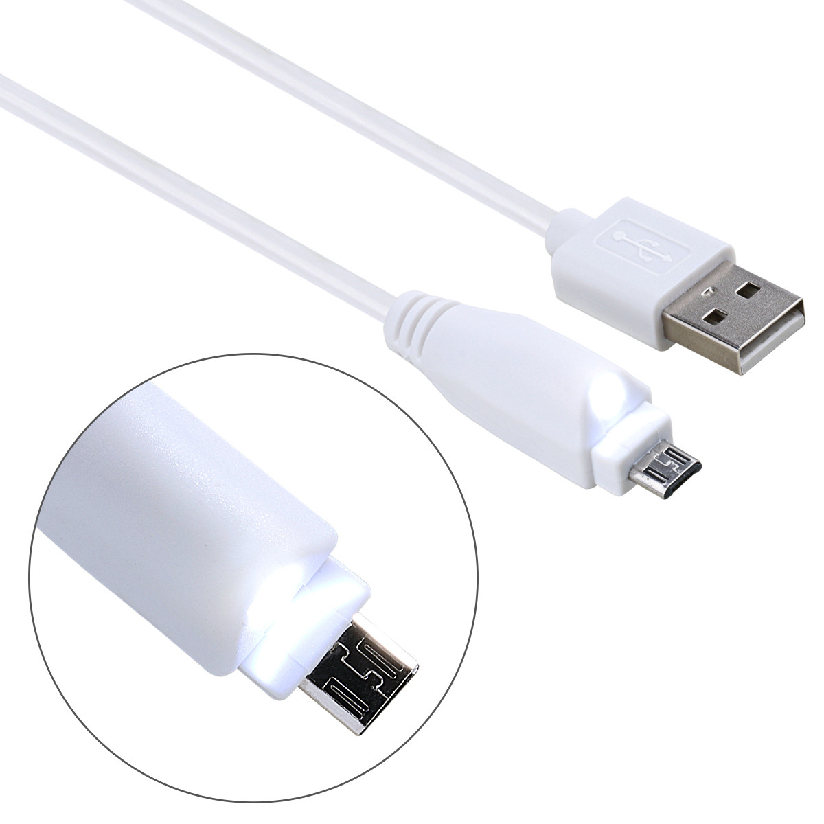 white micro USB cable with LED