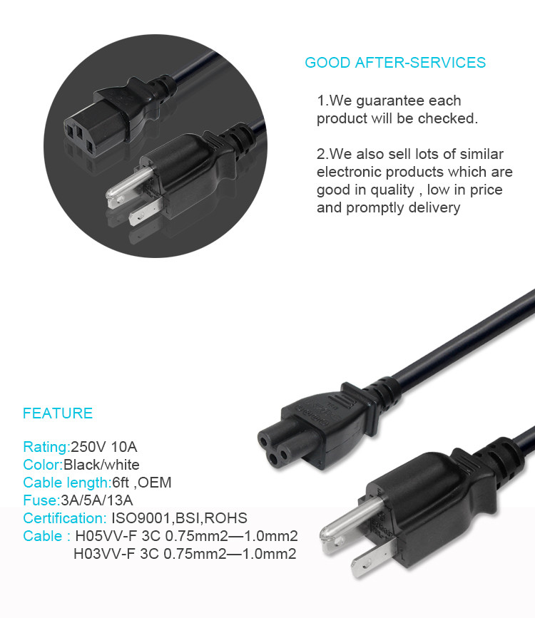 AC Power Cord NEMA 5-15P to IEC C5