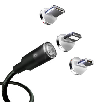 Black Color Led Light Magnetic Charging Cable For Phone Type C Micro USB Charger Phone Cable