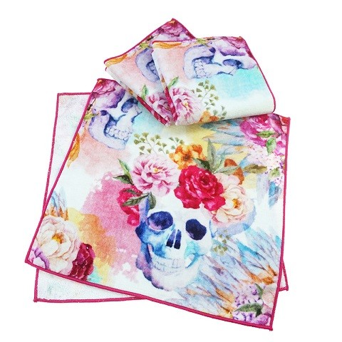 New design top quality digital custom print hand towel with skull flower
