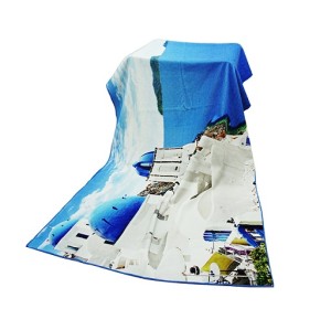 全棉超清数码印花浴巾 海边城堡花型印染大浴巾 可小批量个性定制
