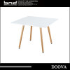 High quality square plastic dining table with wood legs for dining room coffee shop outsides