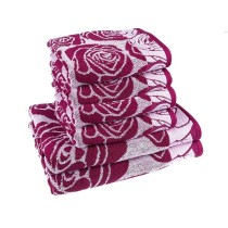100 % cotton, Jacquard Yarn Dyed Colorful Pink Floral Light Weight Lint free, 6-Piece Towel Set (2 Bath Towels, 4 Large Hand Towels)