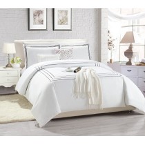 Super soft Embroidered Line Elegant Duvet Cover 137 cm x 200 cm Duvet Set Bedding Set +1 Pillow Case White Single Size (Single, Embroidered Black Line)