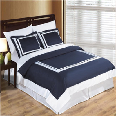 Wrinkle Free Navy Blue & White Cotton Hotel Duvet Cover Bedding Set - ALL SIZES