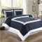 Wrinkle Free Navy Blue & White Cotton Hotel Duvet Cover Bedding Set - ALL SIZES