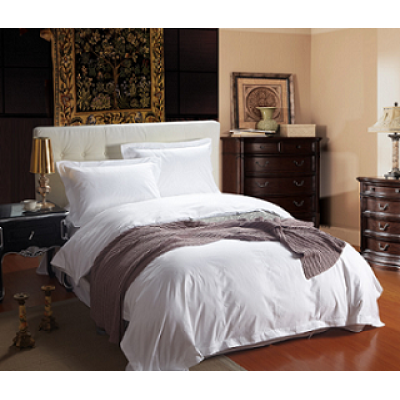 60S 100% Long staple Cotton Luxury Hotel bedding sets with feather weaved White hotel bed linen king size sheets set