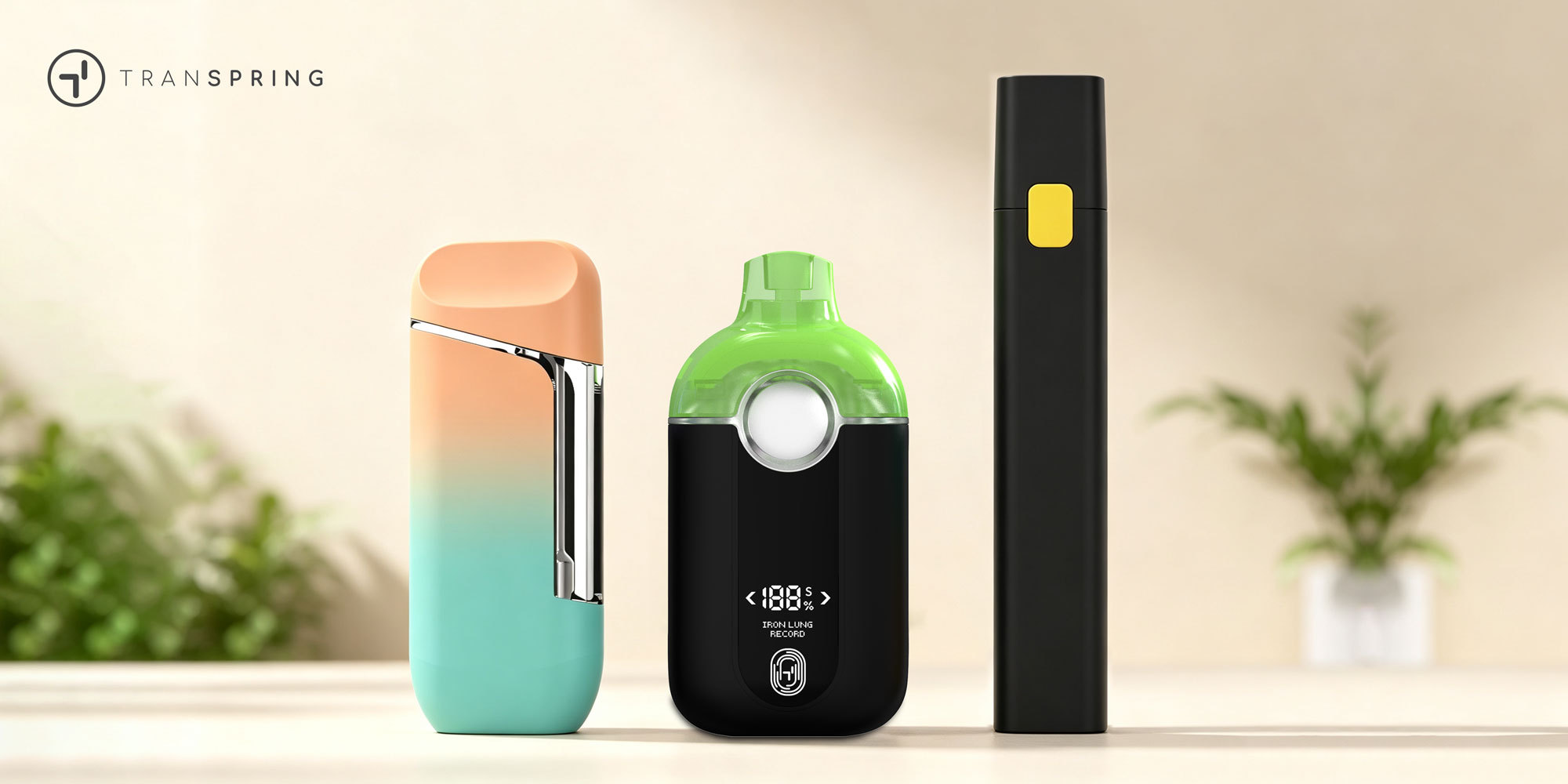 Range of all-in-one disposable vapes showing different finishes and a smart screen display