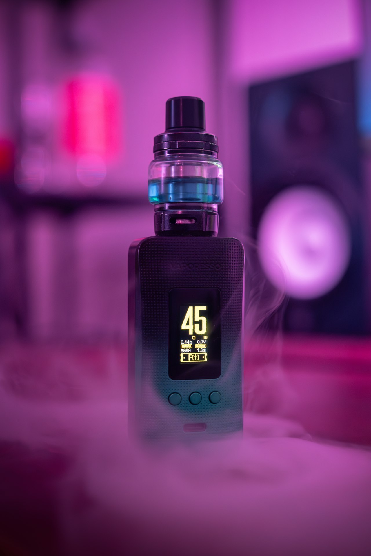 Close up of an electronic device showing the precision hardware details behind a vape