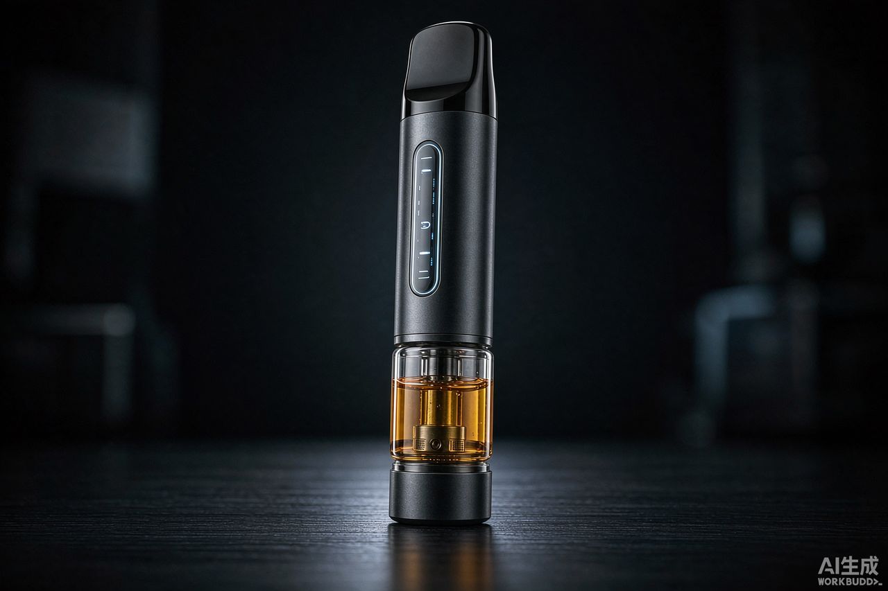 Postless cannabis vape device with a slim digital display and a wide translucent oil chamber