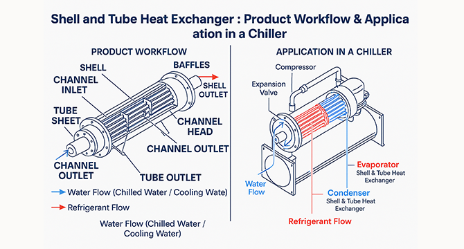 Diagram of a shell and tube heat exchanger