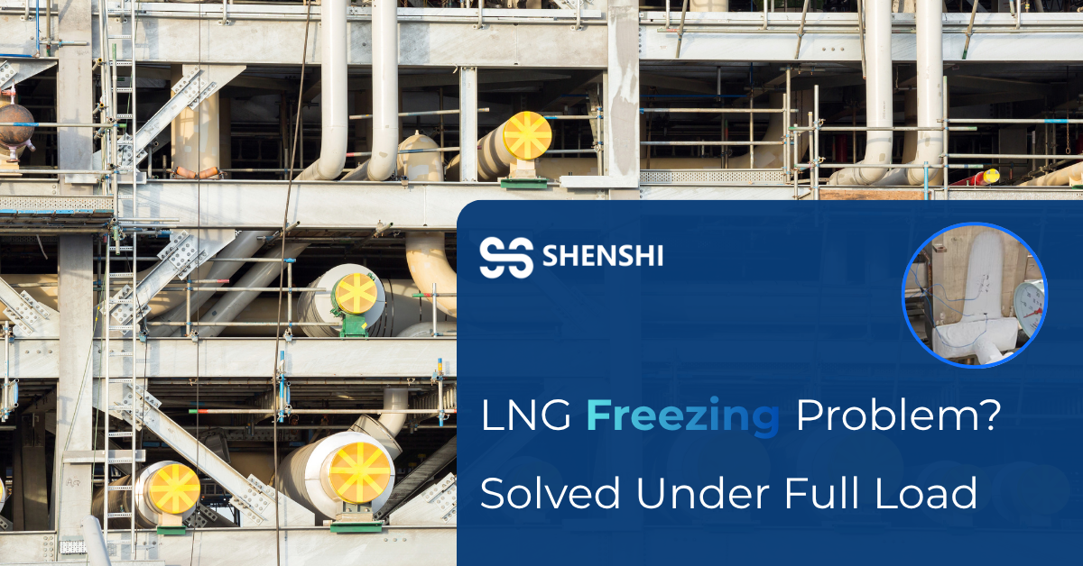 LNG vaporization system industrial piping at a gas facility — SHENSHI patented anti-freezing heat exchanger solution for FGSS freeze-free operation under full load