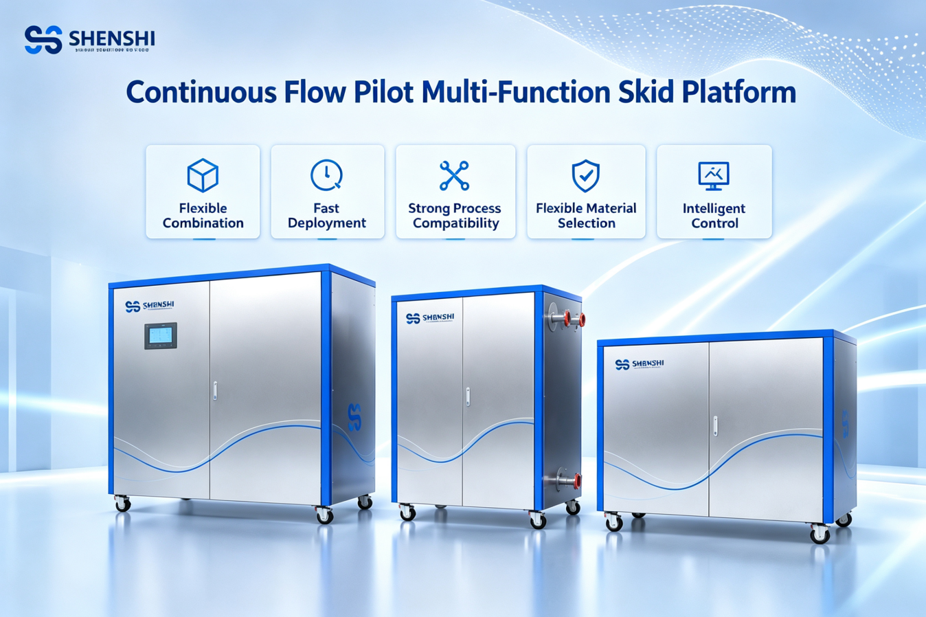 Shenshi Microfluidics launched a continuous-flow multi-functional skid-mounted solution for pilot-scale bases