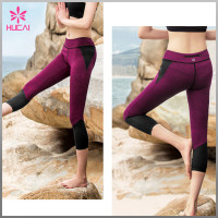 Wholesale Custom Nylon Spandex Capri Women Mesh Gym Leggings With Back Zipper Pocket