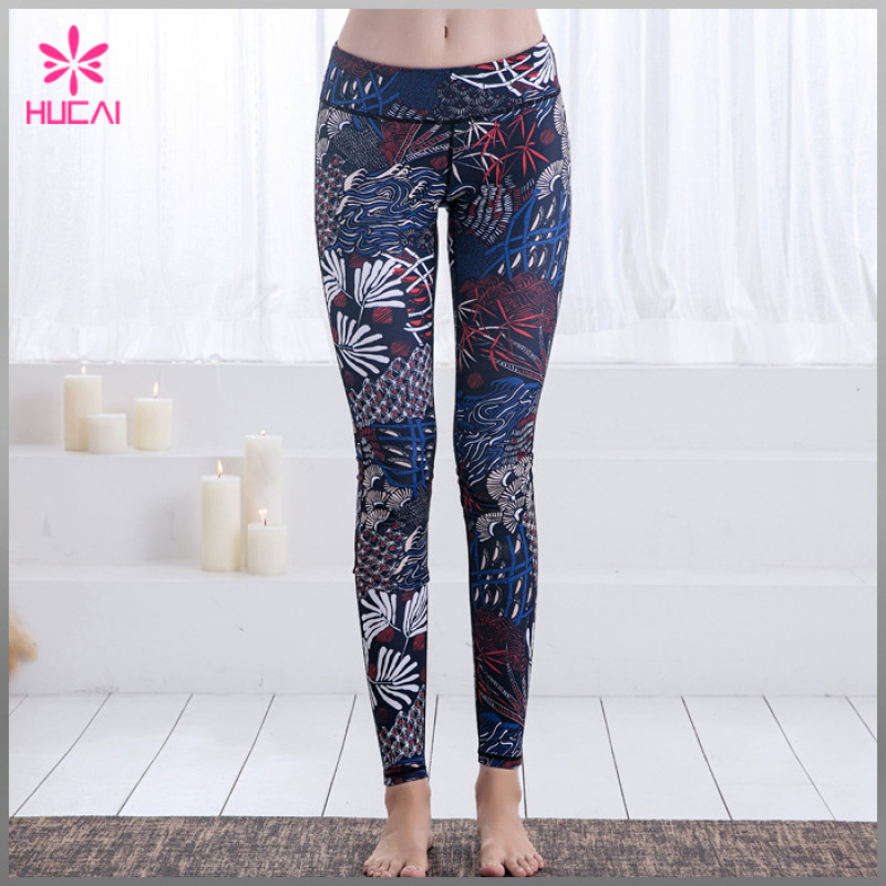 Wholesale Four Needles Six Lines Yoga Pants Full Length Digital Printed Gym Tights Women