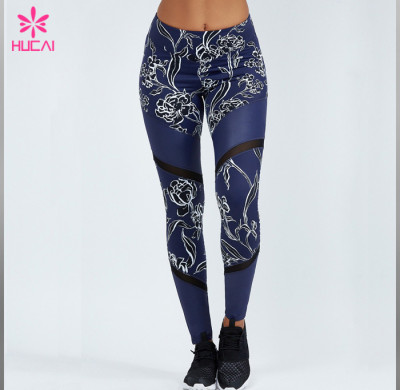High Quality Full Length Compression Tights Digital Printed Mesh Workout Pants Women