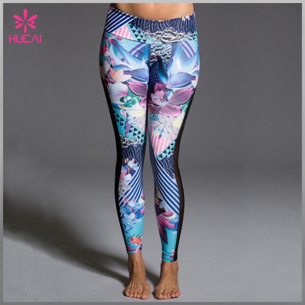 Custom Polyester Spandex Sublimation Leggings Sexy Mesh Women Yoga