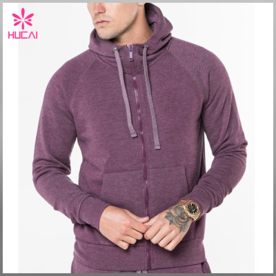 Custom Raglan Sleeve Mens Zip Gym Hoodie With Kangaroo Pocket