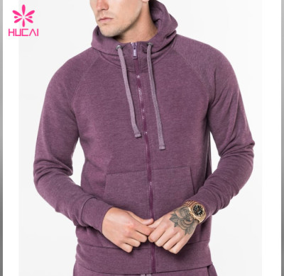 Custom Raglan Sleeve Mens Zip Gym Hoodie With Kangaroo Pocket