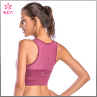 Wholesale Rose Red Yoga Wear Girls Removable Padded Mesh Sports Bra